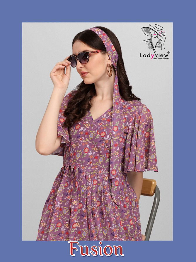 Ladyview Fusion Stylish Fancy Wear Wholesale Georgetta Printed Kurtis Catalog